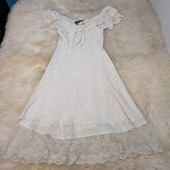 Vintage Chauncey St. Ivory Lace Midi Dress Women Size 5 - Picture 1 of 10